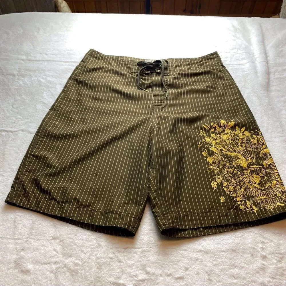 Pull & Bear XDYE Brown Striped Board Shorts Size Large